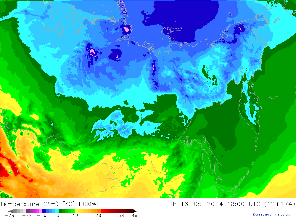 Temperature (2m) ECMWF Th 16.05.2024 18 UTC