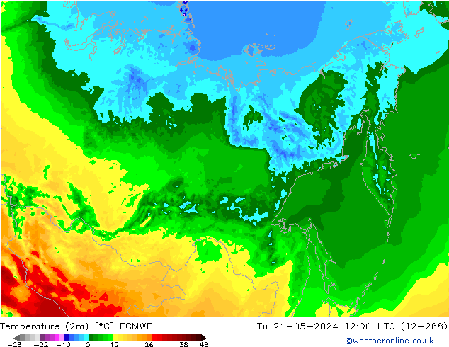 карта температуры ECMWF вт 21.05.2024 12 UTC