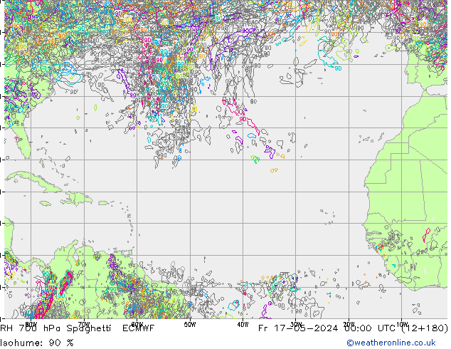 RH 700 hPa Spaghetti ECMWF ven 17.05.2024 00 UTC