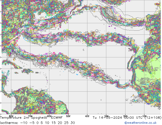 Temperatura 2m Spaghetti ECMWF mar 14.05.2024 00 UTC