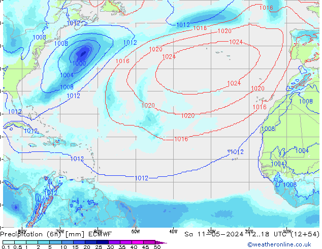 Precipitation (6h) ECMWF Sa 11.05.2024 18 UTC