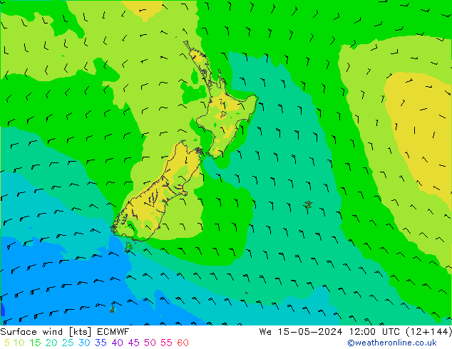 Surface wind ECMWF We 15.05.2024 12 UTC