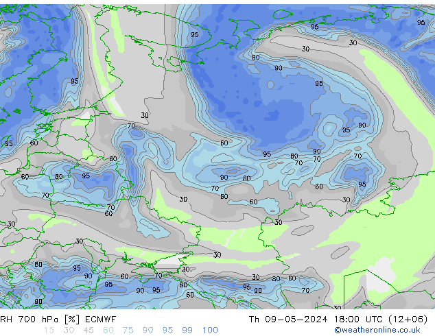 RH 700 hPa ECMWF  09.05.2024 18 UTC