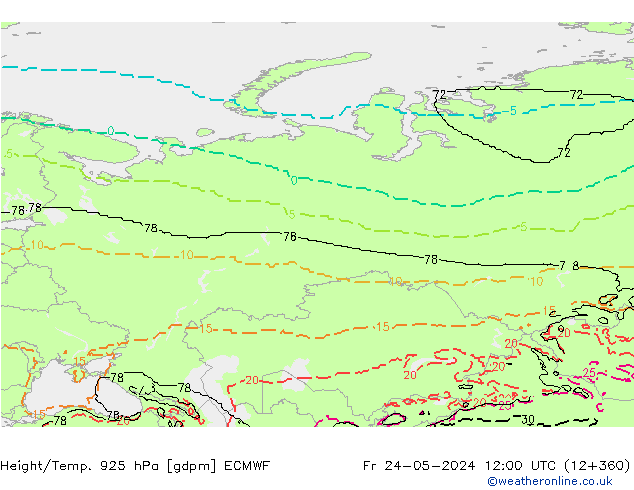 Height/Temp. 925 hPa ECMWF  24.05.2024 12 UTC
