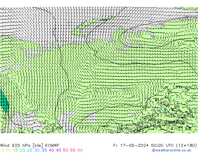 Rüzgar 925 hPa ECMWF Cu 17.05.2024 00 UTC