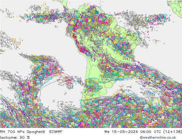 RH 700 hPa Spaghetti ECMWF We 15.05.2024 06 UTC