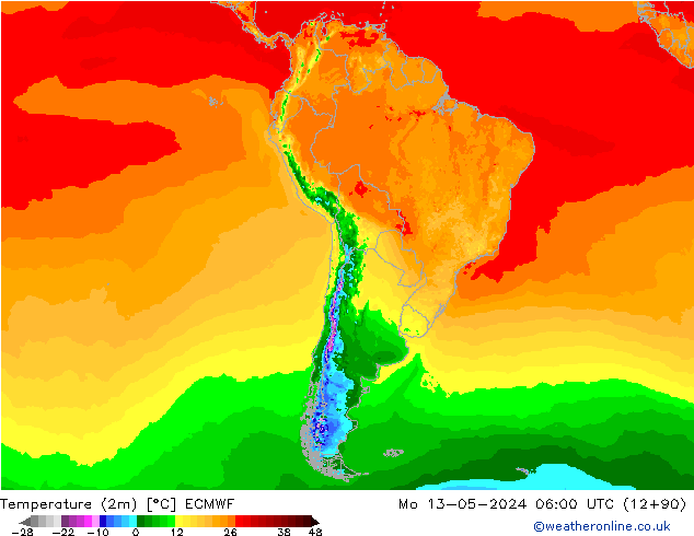 карта температуры ECMWF пн 13.05.2024 06 UTC