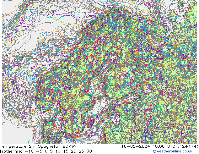 mapa temperatury 2m Spaghetti ECMWF czw. 16.05.2024 18 UTC