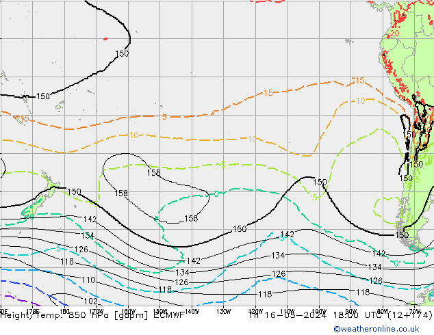 Hoogte/Temp. 850 hPa ECMWF do 16.05.2024 18 UTC