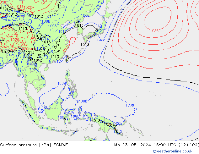 ciśnienie ECMWF pon. 13.05.2024 18 UTC