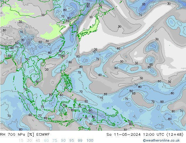 RH 700 hPa ECMWF Sa 11.05.2024 12 UTC