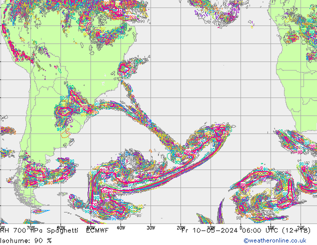 RH 700 hPa Spaghetti ECMWF Fr 10.05.2024 06 UTC