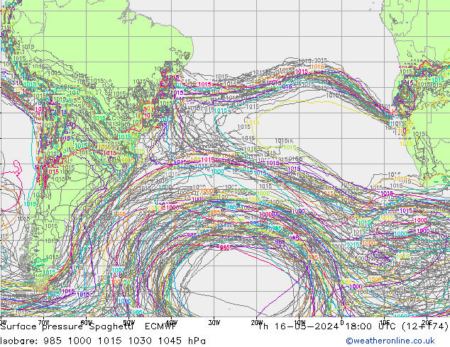 приземное давление Spaghetti ECMWF чт 16.05.2024 18 UTC