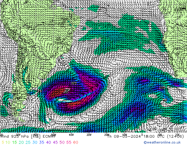 Vent 925 hPa ECMWF jeu 09.05.2024 18 UTC