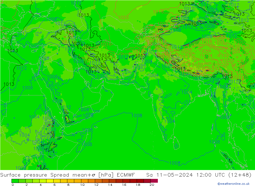 Atmosférický tlak Spread ECMWF So 11.05.2024 12 UTC