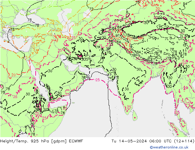 Geop./Temp. 925 hPa ECMWF mar 14.05.2024 06 UTC