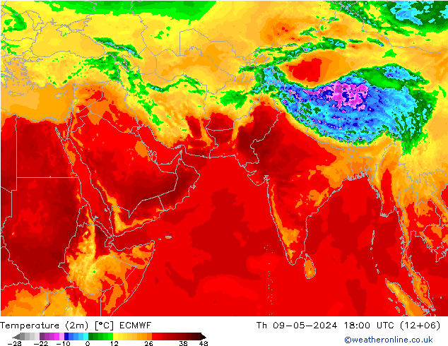 温度图 ECMWF 星期四 09.05.2024 18 UTC
