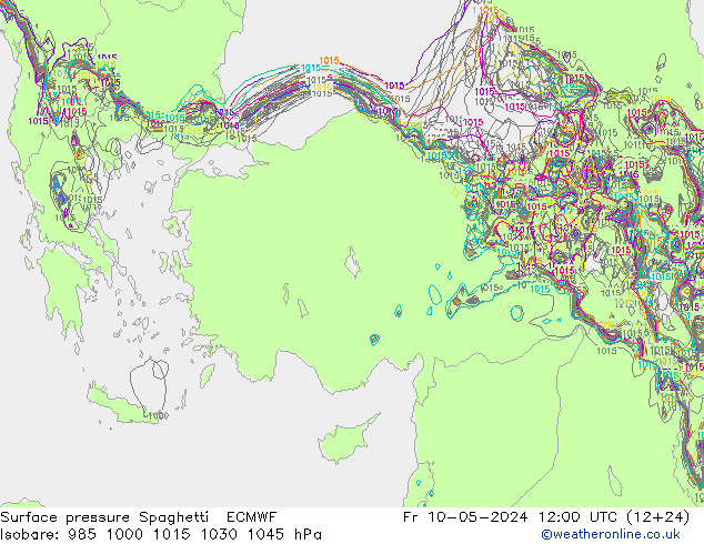 Surface pressure Spaghetti ECMWF Fr 10.05.2024 12 UTC