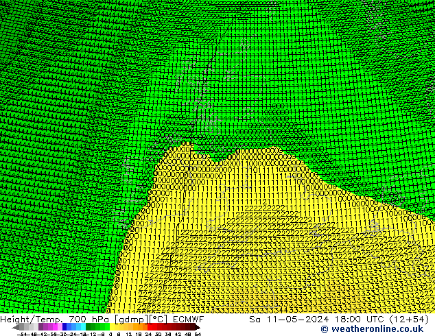 Hoogte/Temp. 700 hPa ECMWF za 11.05.2024 18 UTC
