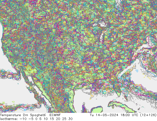 mapa temperatury 2m Spaghetti ECMWF wto. 14.05.2024 18 UTC
