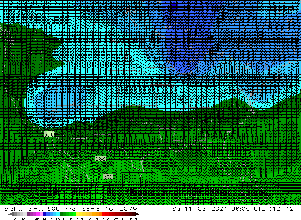 Hoogte/Temp. 500 hPa ECMWF za 11.05.2024 06 UTC