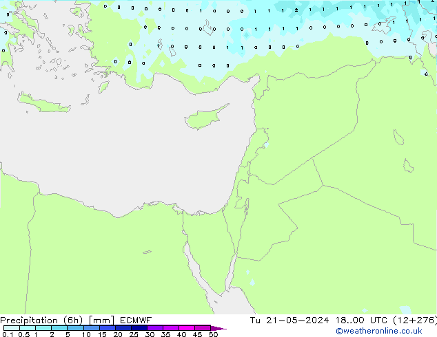 Precipitation (6h) ECMWF Út 21.05.2024 00 UTC