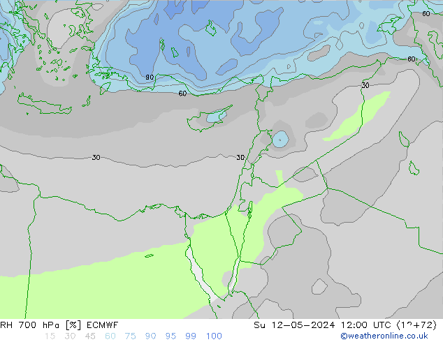 RH 700 hPa ECMWF Dom 12.05.2024 12 UTC