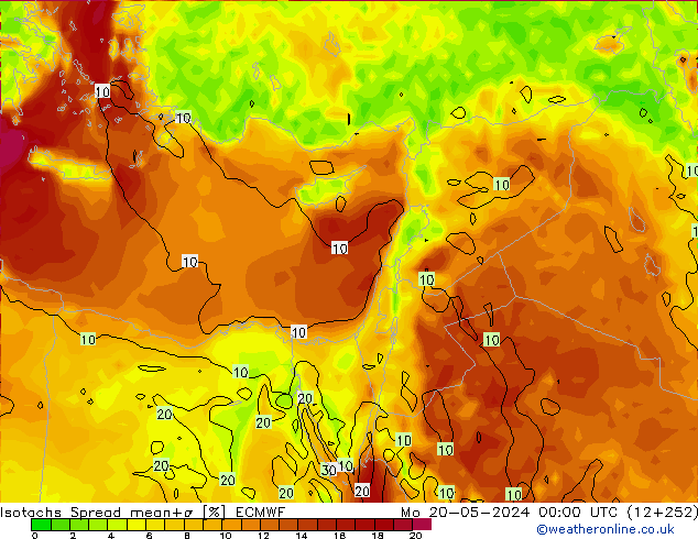 Isotaca Spread ECMWF lun 20.05.2024 00 UTC