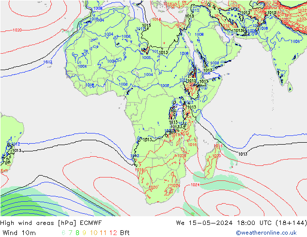 High wind areas ECMWF St 15.05.2024 18 UTC