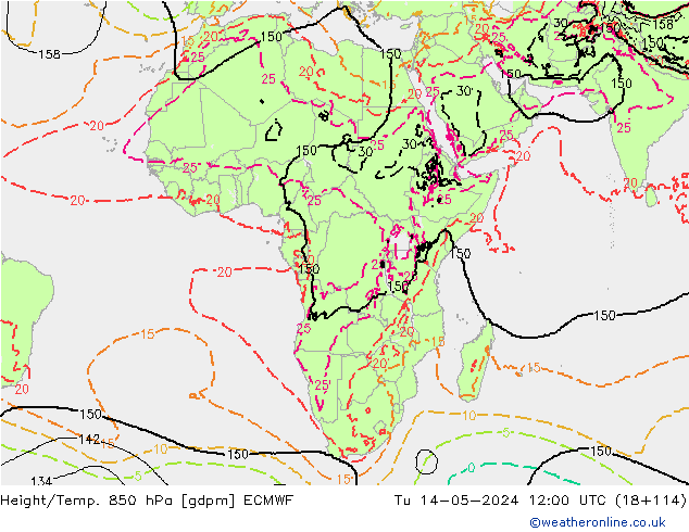 Height/Temp. 850 hPa ECMWF  14.05.2024 12 UTC