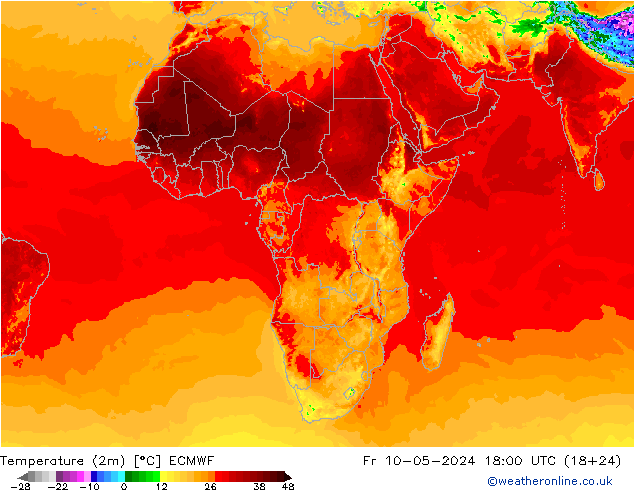 Temperature (2m) ECMWF Fr 10.05.2024 18 UTC