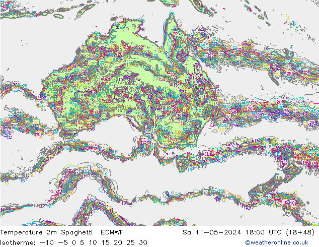 Temperature 2m Spaghetti ECMWF Sa 11.05.2024 18 UTC