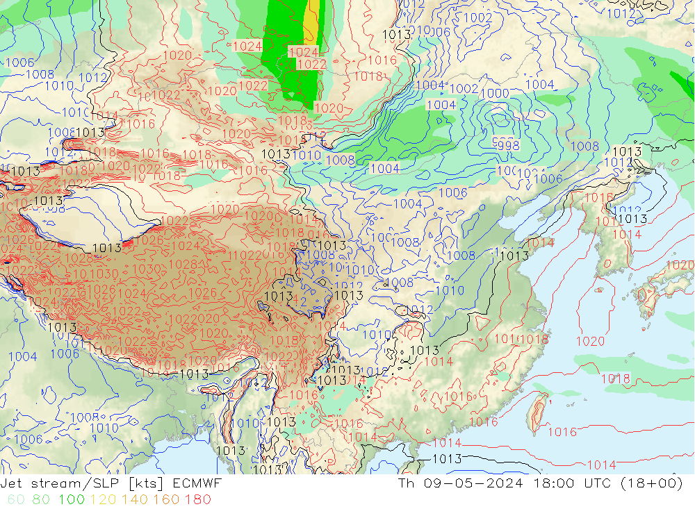 高速氣流/地面气压 ECMWF 星期四 09.05.2024 18 UTC