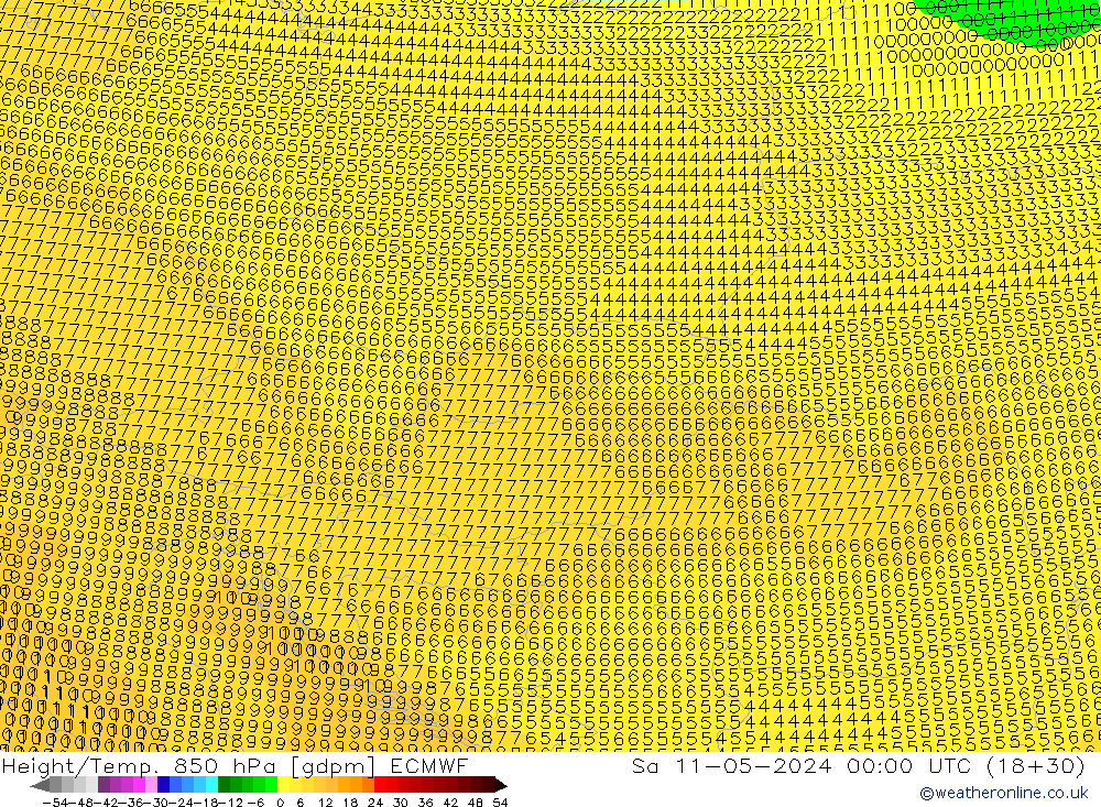 Height/Temp. 850 hPa ECMWF So 11.05.2024 00 UTC