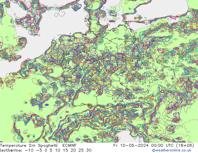 温度图 Spaghetti ECMWF 星期五 10.05.2024 00 UTC