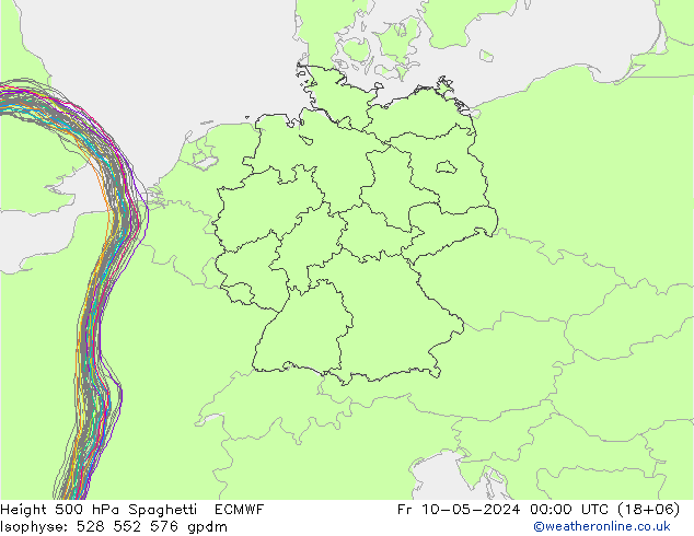 Height 500 hPa Spaghetti ECMWF 星期五 10.05.2024 00 UTC