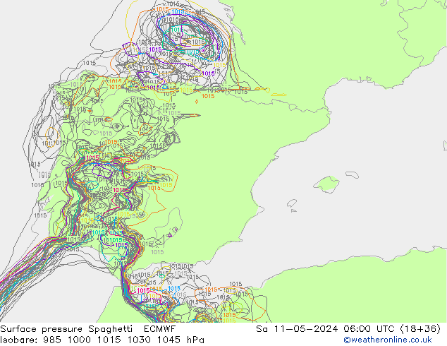 Luchtdruk op zeeniveau Spaghetti ECMWF za 11.05.2024 06 UTC