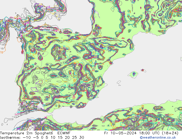 Temperatuurkaart Spaghetti ECMWF vr 10.05.2024 18 UTC