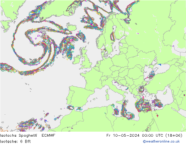 Isotachs Spaghetti ECMWF Pá 10.05.2024 00 UTC