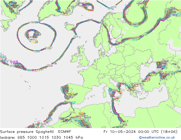 ciśnienie Spaghetti ECMWF pt. 10.05.2024 00 UTC