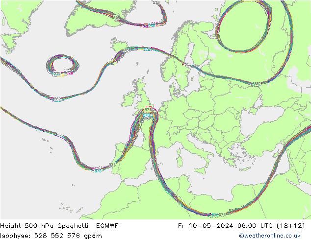 Height 500 hPa Spaghetti ECMWF Fr 10.05.2024 06 UTC