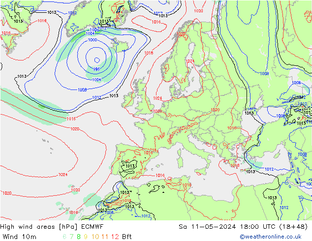High wind areas ECMWF sáb 11.05.2024 18 UTC
