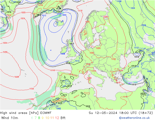 High wind areas ECMWF dim 12.05.2024 18 UTC