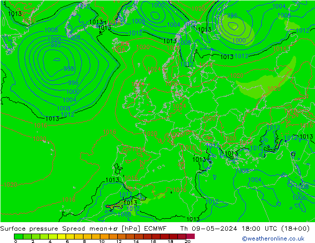 Bodendruck Spread ECMWF Do 09.05.2024 18 UTC