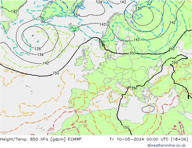 Geop./Temp. 850 hPa ECMWF vie 10.05.2024 00 UTC