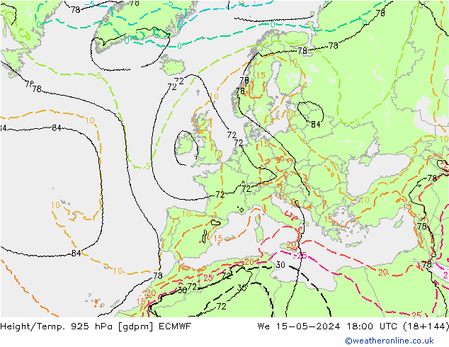 Yükseklik/Sıc. 925 hPa ECMWF Çar 15.05.2024 18 UTC
