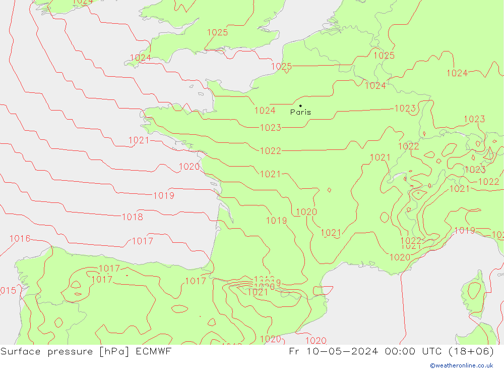 Pressione al suolo ECMWF ven 10.05.2024 00 UTC