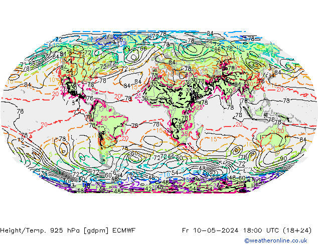 Height/Temp. 925 hPa ECMWF Fr 10.05.2024 18 UTC