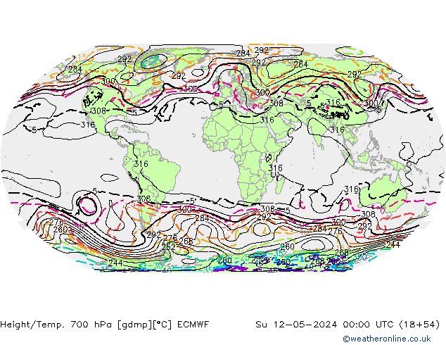 Height/Temp. 700 гПа ECMWF Вс 12.05.2024 00 UTC