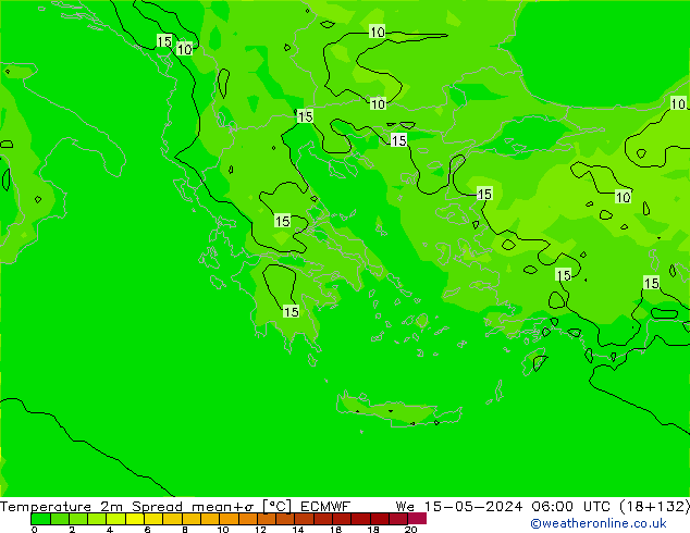 Temperatuurkaart Spread ECMWF wo 15.05.2024 06 UTC